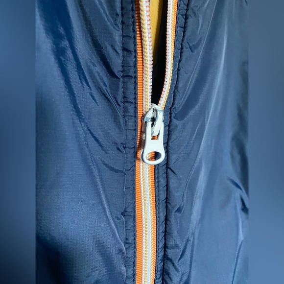 70s Vintage Men’s Jacket Navy Blue Nylon Spring Fall Coat 1970 Yellow Trim Hood - Picture 9 of 9